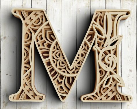 Layered Floral Alphabet SVG DXF Letter M 3D Mandala Svg - Etsy Boho Letters, Shadow Box Gifts, Space Svg, Layered Mandala, Floral Svg, 3d Mandala, Floral Alphabet, Letter W, Art Mandala