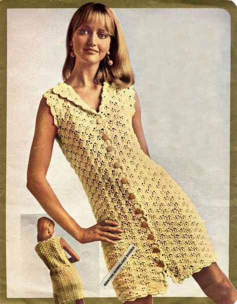 e6d8545daa42d5ced125a4bf747b3688desc46714600ri Vintage Crochet Dresses, Crochet Dress Girl, Crocheted Dress, Vintage Crochet Pattern, Crochet Vintage, Vintage Knitting Patterns, Crochet Mini Dress, Crochet Dress Pattern, Vintage Knitting