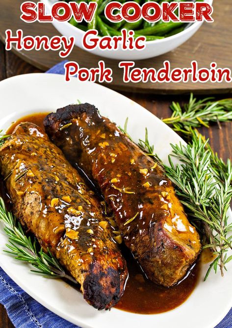 Honey Garlic Pork Tenderloin, Pork Tenderloin Crock Pot Recipes, Pork Fillet Recipes, Tenderloin Recipes Crockpot, Pork Loin Crock Pot Recipes, Garlic Pork Tenderloin, Teriyaki Pork Tenderloin, Honey Garlic Pork, Crockpot Pork Loin