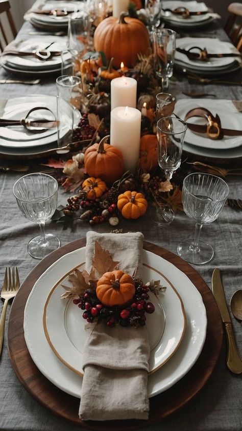 Table Basket Decor Ideas, Fall Decor Ideas For Dining Table, Southern Fall Decor, Classy Fall Decorations, Table Candle Centerpieces, Fall Table Centerpieces For Home, Table Settings Home, Table Settings Outdoor, Thanksgiving Centerpieces Table