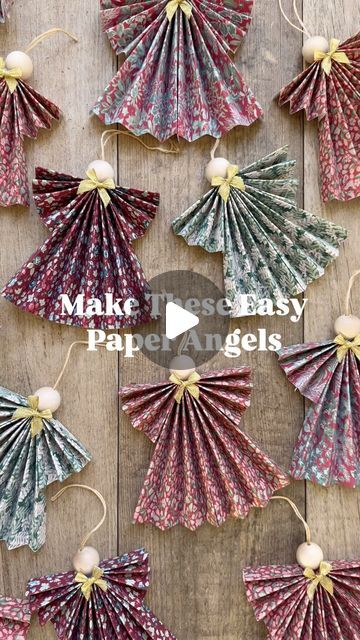 Melanie Lissack Interiors on Instagram: "DIY paper angels - a quick, simple and easy paper Christmas decoration craft! I was surprised at how well received these were on my stories, so here is a ‘how to’ reel.

All you need to make these recyclable ornaments that can be hung on your Christmas tree or attached to presents are two 15cm x 15cm pieces of paper (you can use cardstock, wrapping paper, wallpaper or magazines - anything you have to hand!), a Crafter’s companion double sided tape tool, thread or twine, 20mm beads, scissors, glue and some mini bows. 

Take your two square pieces of paper and fold them in accordion style. To ensure your folds are the same width, first, fold the paper in half. Open it up and fold either side into the central scoring line. You’ll now have four pre-scor Double Sided Paper Crafts, Paper Accordion Ornaments, How To Make Paper Angels, Wrapping Paper Christmas Tree, Recyclable Ornaments, Folded Paper Ornaments Diy, Folded Paper Ornaments, Paper Angels Diy How To Make, Diy Paper Angels