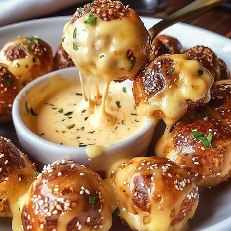 PRETZEL BITES with CHEDDAR CHEESE SAUCE - recipes Cheddar Cheese Dip For Pretzels, Bavarian Pretzel Bites, Cheddar Cheese Sauce For Pretzels, Pretzel Cheese Sauce Recipe, Cheese Sauce For Pretzel Bites, Easy Cheese Sauce For Pretzels, Cheese Stuffed Pretzel Bites, Cheese Dip For Pretzel Bites, Pretzel And Cheese Dip