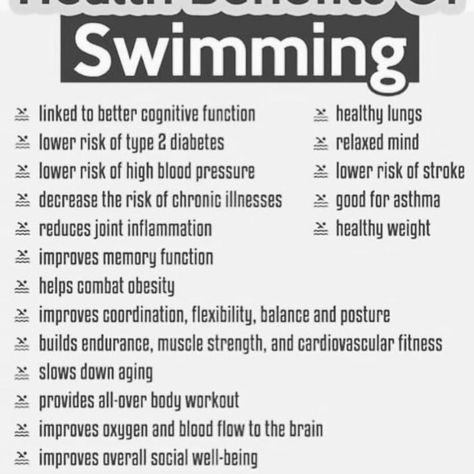 Know the health benefits of swimming! Be educated! Share with others! All non-swimmers or swimmer novices, don't be intimidated - Swimming is an amazing sport, workout, and has great long term health benefits. Start swimming today! Swimming Rules, Benefits Of Swimming, Teach Kids To Swim, Swimmer Memes, Swimming Drills, Swimming Funny, Healing Methods, Swimming Workouts, Swimming Motivation