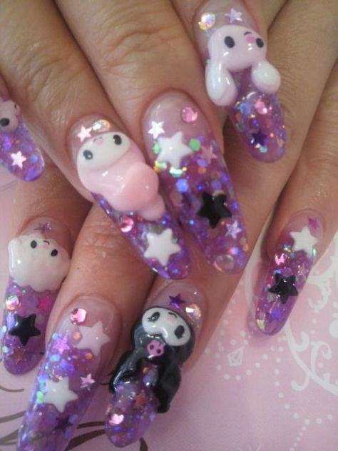 Gyaru Nails, Kawaii Nail Art, Ew People, Goth Nails, Edgy Nails, Hello Kitty Nails, Nail Swag, Kawaii Nails, Cute Nail Art