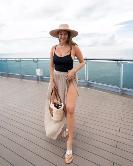 Beach outfit idea: black high cut one piece swimsuit, Amazon cover up, sunhat, and beach tote #beachoutfit #blackswimsuit #amazoncoverup #beachlook #LTKstyletip #LTKswim #LTKtravel Black One Piece Swimsuit With Cover Up, Beach Day Cover Up, Cute Pool Day Outfits, One Piece Swimsuit Cover Up, Swimsuit Top Outfit, Black Bathing Suit Outfit, Mexico Cruise Outfits, Swimsuit Cover Up Ideas, Swim Cover Up Outfit