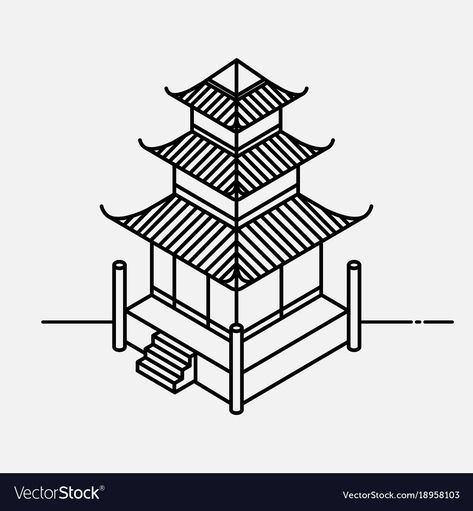 Japanese House Drawing, Doodle Tutorial, Drawing Pics, House Outline, Architecture Drawing Plan, Isometric Art, House Drawing, Japanese Restaurant, Arte Animal