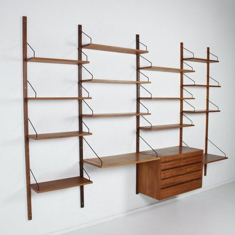 For sale: Royal System Wall unit by Poul Cadovius for Cado Denmark | #vntg #vintage Wall Bars, Large Chest Of Drawers, Teak Wall, Modular Walls, Wall Units, Desk Shelf, Modular Shelving, Desk Shelves, Wall Bar