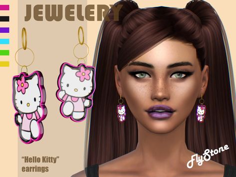 Sanrio Clothes, Los Sims 4 Mods, Mod Earrings, Hello Kitty Earrings, Kitty Clothes, Hello Kitty Clothes, Sims 4 Cc Folder, Free Sims, Sims 4 Toddler