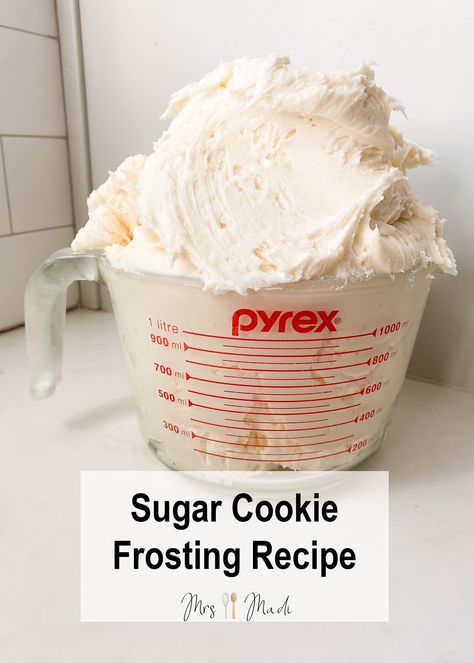 Pin this recipe and make this yummy frosting at home! Click this pin for the full recipe. The very best sugar cookie frosting there is. This unique frosting is a dance of flavors all complimenting each other. Whipped Sugar Cookie Frosting, Sugar Cookie Frosting Recipe Easy, Thick Frosting Recipe, How To Make Frosting For Cakes, Powder Sugar Frosting, Best Sugar Cookie Frosting, Crisco Frosting, Frosting For Sugar Cookies, Easy Sugar Cookie Frosting