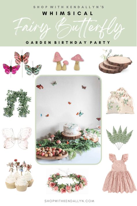 Fairy Garden One Year Old Party, Fairy Garden Party Activities, Wildflower And Butterfly Party, First Birthday Fairy Garden Party, Fairy Garden Birthday Invitation, Butterfly Garden Birthday Party Ideas, Fairy Garden 2nd Birthday, Fairy Party Food Table, Butterflies And Fairies Party