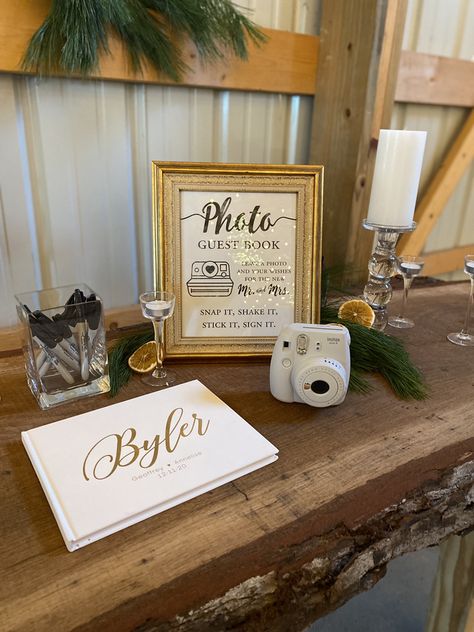 Polaroid Pictures Wedding Table, Photo Table For Wedding, Guest Book Display Table, Wedding Photo Op Ideas For Guests, Photo Guest Book Wedding Table, Guest Book Ideas For Wedding Polaroid, Wedding Guest Book Table Set Up, Poloroid Pictures Ideas For Wedding, Poloroid Pictures Ideas Weddings