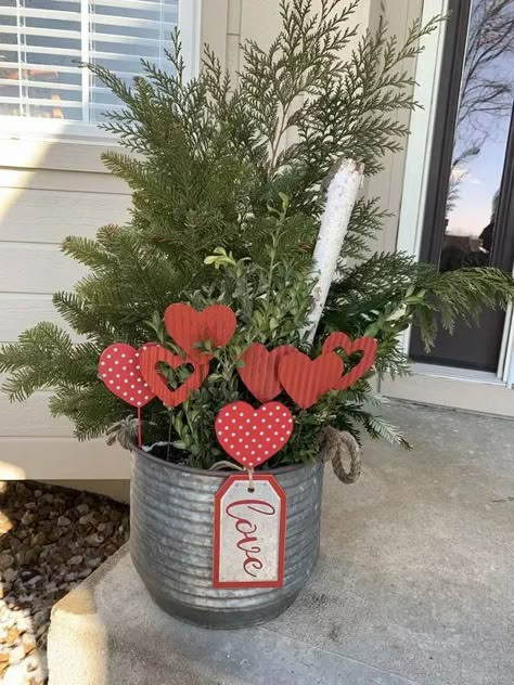 100+ Super Romantic Valentines Decorations on a Budget - HubPages Valentine Planter Ideas Front Porches, February Front Door Decor, Front Door Valentine Decor, Valentines Porch Decorations, Valentine’s Day Front Porch Decor, Outdoor Valentine Decor, Valentines Day Front Porch, Front Door Valentines Day Decor, February Front Porch Decor