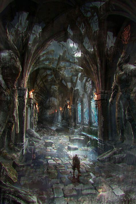 ArtStation - old castle corridor, silentfield 다크 판타지, Fantasy City, Fantasy Castle, Fantasy Setting, Fantasy Places, Airbrush Art, The Ruins, Arte Inspo, Fantasy Art Landscapes