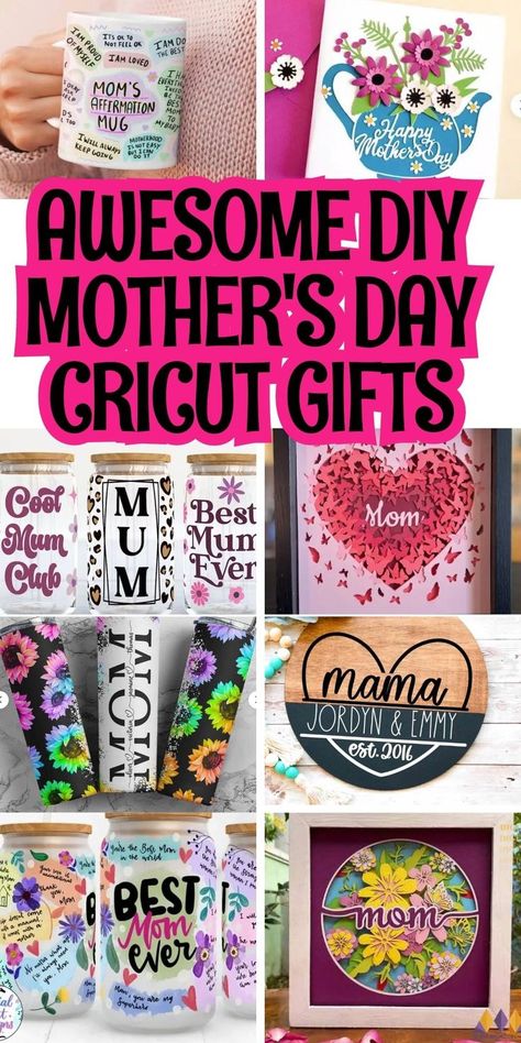 Are you looking for Mother's Day cricut crafts ideas? Here are 21 most creative and unique Mother's Day Cricut projects for you to make unique gifts to your loved ones. From handmade DIY mothers day cards to mothers day mason jar cratfts and amazing Cricut mother's day ideas, you'll find projects any mom would love. Diy Gifts For Your Mom, Cricut Crafts Ideas, Diy Mothers Day Cards, Cricut Gift Ideas, Happy Birthday Mum Cards, Mother's Day Ideas, Diy Mothers Day, Easy Mother's Day Crafts, Sublimation Gifts