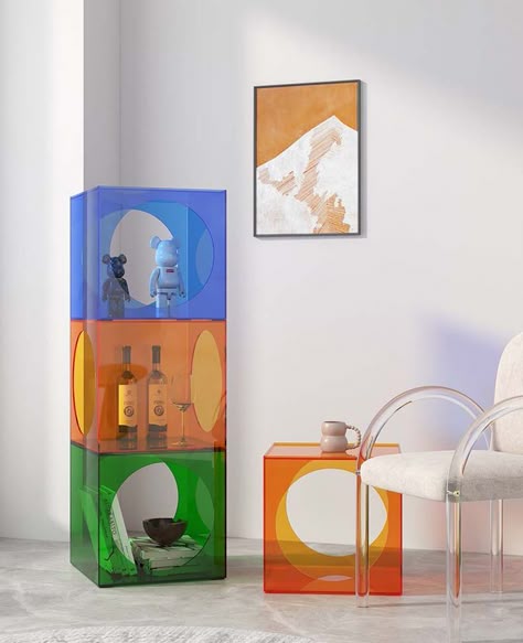 Plexiglass Coffee Table, Acrylic Furniture Design, Acrylic Side Table, Furniture Acrylic, Modern Apartment Design, Colorful Apartment, Home Bar Design, Acrylic Coffee Table, Acrylic Furniture