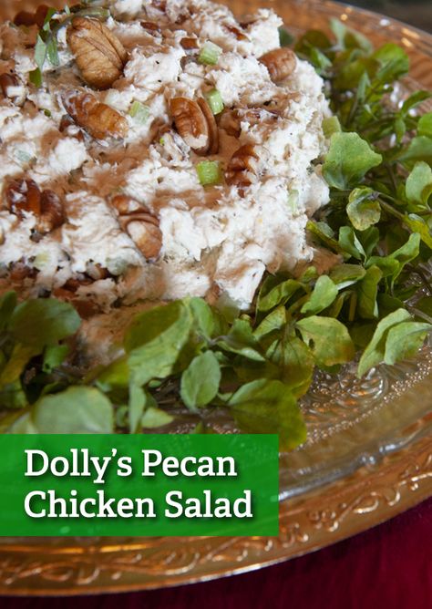 This delicious chicken salad is a holiday favorite in the Dolly Parton household. Dolly Partons Chicken Salad, Dolly Partons Pecan Chicken Salad, Dolly Parton's Pecan Chicken Salad, Dolly Parton Chicken Salad Recipe, Dolly Parton Pecan Chicken Salad, Dolly Parton Chicken Pecan Salad, Dolly Parton Chicken Salad, Christmas Chicken Salad, Fancy Nancy Chicken Salad Recipe