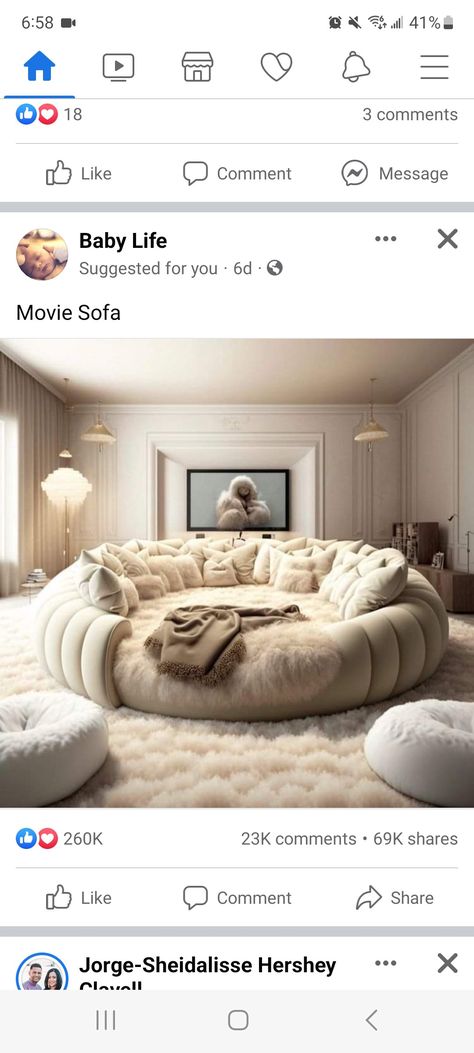 Cool Couches For Bedroom, Big Sofa Living Room Comfy Couches, Round Couch Living Room, Circular Movie Sofa, Half Circle Couch, Circle Couch Round Sofa, Fluff Daddy Couch, Oversized Couch Living Room, Semi Circle Couch