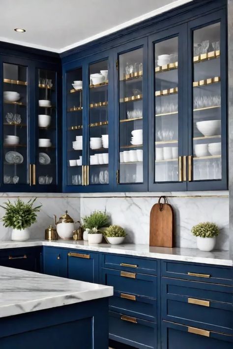 Navy blue cabinets kitchen design Navy Blue Buffet Cabinet, Matte Blue Kitchen Cabinets, Glossy Blue Kitchen Cabinets, Navy Blue Cabinets Kitchen, Blue Pantry Cabinets, Midnight Blue Kitchen Cabinets, Navy Blue Kitchens, Blue Cabinets Kitchen, Outdated Kitchen Cabinets