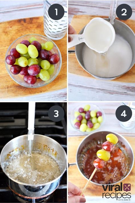 Grapes Snack Ideas, Easy Candied Grapes, Korean Grape Candy, Recipe For Candy Grapes, Candy Apple Grapes, Easy Candy Grapes, Grape Tanghulu Recipe, How To Make Crunchy Grapes, Easy Candy Grapes Recipes