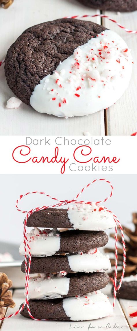 Dark Chocolate Candy Cane Cookies! The classic combination of chocolate and peppermint make these Dark Chocolate Candy Cane Cookies the perfect treat for the holidays! | livforcake.com Chocolate Candy Cane Cookies, Kek Lapis, Viral Food, Dark Chocolate Candy, Candy Cane Cookies, Christmas Cookie Exchange, Cookie Party, Xmas Cookies, Christmas Sweets