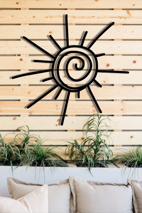 This sun metal wall art is a cute design that would look great anywhere indoors or outdoors. You could put it in your bathroom, bedroom, living room, or your entryway to add some brightness (see what I did there?) to your area. It would also look great outside by a swimming pool, bar, or just on your patio! Buy the sunburst art for yourself or as a gift for a friend or family member. The metal sun wall art is sure to light up their day! (I know, I did it again. That's the last pun. Promise!) Poolside Wall Decor, Backyard Wall Decor Ideas, Diy Outdoor Wall Decor, Outdoor Wall Art Ideas, Patio Wall Decor Outdoor, Pool Wall Decor, Exterior Wall Decor, Swimming Pool Bar, Garden Moodboard