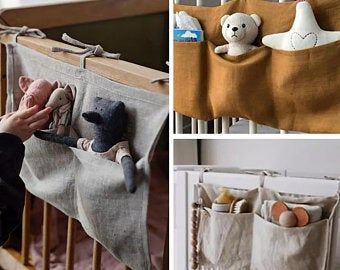 Crib Storage, Crib Organizers, Bed Hanging, Newborn Crib, Bedside Storage, Beautiful Nursery, Kids Fabric, Baby Diy, Crib Bedding Sets