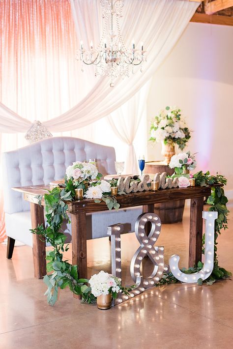 Top Table For Bride And Groom, No Sweetheart Table Wedding, Mrs And Ms Wedding Table, Sweetheart Table Wedding Fairy Lights, Mr And Mrs Reception Table, Square Sweetheart Table Wedding, Mr And Ms Table Wedding, Bride And Groom Head Table Ideas, Bride And Groom Wedding Table Ideas