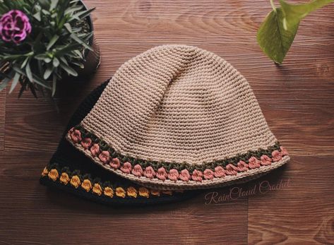 Tulip Bucket Hat, Bucket Hat Pattern Crochet, Crochet Bucket Hat Pattern, Hat Pattern Crochet, Crochet Tulip, Bucket Hat Crochet, Tulip Colors, Bucket Hat Pattern, Us Crochet Terms