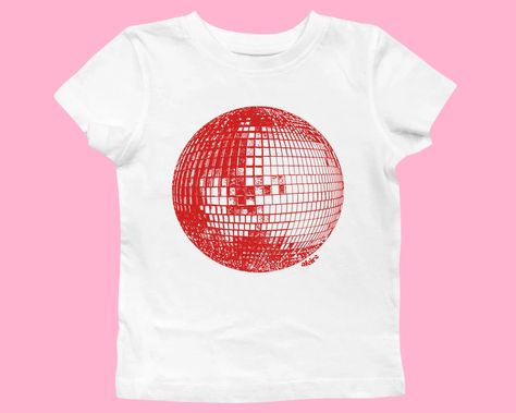 Disco Ball Tshirt Design, Disco Ball Clothes, Disco Ball T Shirt, Disco Ball Shirt, Disco Tshirt, Brunette Vibes, Red Baby Tee, Women Grunge, Vintage Kawaii