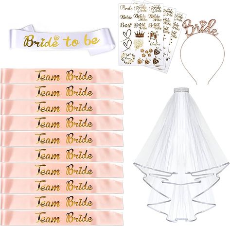 AniSqui 16pcs Hen Do Accessories, (1 Bride to be Sash + 10 Team Bride Sash + 3 Bride Tattoos + 1 Hen Party Veil + 1 Bride to be Tiara) Hen Party Accessories : Amazon.co.uk: Home & Kitchen Bride Sash, Hen Party Sash, Party Veil, Party Tattoos, Hen Party Accessories, Brides With Tattoos, Bride To Be Sash, Wedding After Party, Pre Wedding Party