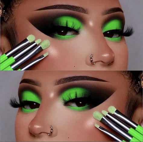 Eyeshadow Looks Halloween Easy, Easy Drag Queen Makeup, Shego Makeup, Shego Cosplay, Crazy Eyeshadow, Spring Eye Makeup, Colourful Makeup, Green Eye Makeup, Makeup 2023