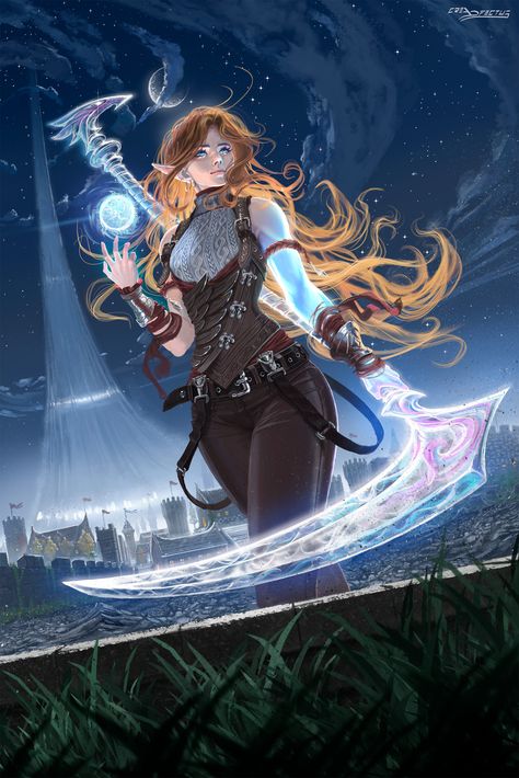 Path of the Godscourge - Star Crucible, CREADFECTUS Star Ocean The Divine Force, Star Concept Art, Aasimar Art, Adventurer Character Design, Female Sorcerer, Barbarian Art, Dungeons And Dragons Races, Fantasy Adventurer, Dnd Magic