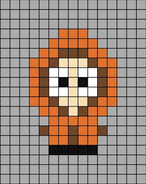 A small pixel art template of Kenny McCormick from South Park the cartoon program (show for Americans). Pixel Drawing South Park, South Park Pixel Art Grid, Pixel Art Small Cute, South Park Perler Bead Patterns, South Park Perler Beads, South Park Perler, Small Pixel Art Pattern, Small Pixel Art Ideas, Cartoon Pixel Art