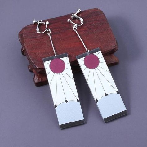 Hanafuda Earrings, Earrings Anime, Accessories Illustration, Anime Earrings, Kamado Tanjirou, Anime Jewelry, Anime Demon Slayer, Cosplay Accessories, Ear Pins