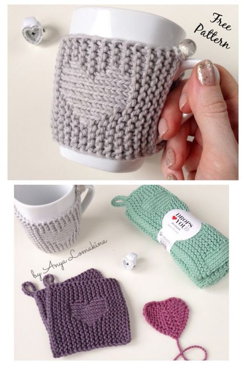 CupHeart Mug Cozy Free Knitting Pattern Knit Coffee Cozy Pattern, Cup Cozy Knitting Pattern, Knit Cup Cozy, Knit Coffee Cozy, Coffee Cozy Pattern, Cup Cozy Crochet Pattern, Mug Cozy Pattern, Cup Cozy Pattern, Crochet Mug Cozy