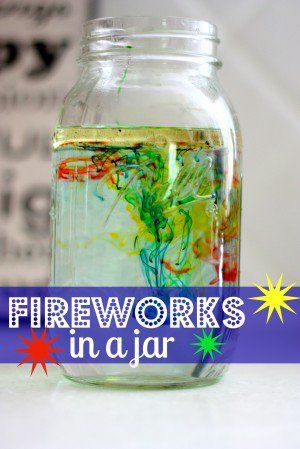 Use household ingredients to create fireworks in a jar! A fun science experiment for kids of all ages that illustrates liquid density. Fireworks In A Jar, Vetenskapliga Experiment, Science Experience, Kid Science, Cool Science Experiments, Preschool Science, E Mc2, July Crafts, Science Experiments Kids