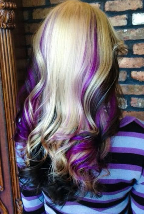 Blonde And Purple Hair, Blonde And Purple, Cassie Hair, Bayalage Hair, Purple Black Hair, Indian Remy Human Hair, Highlights Lowlights, Multicolored Hair, Hair Color Purple