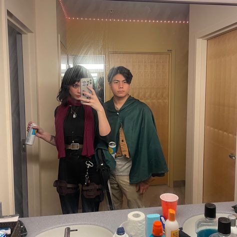 Eren And Mikasa Halloween Costume, Asian And White Couple Costume, Eren Jaeger Costume, Couple Costume Anime, Eren And Mikasa Cosplay, Mikasa Halloween Costume, Cosplay Couples Costumes, Anime Couple Costumes For Halloween, Attack On Titan Halloween Costume