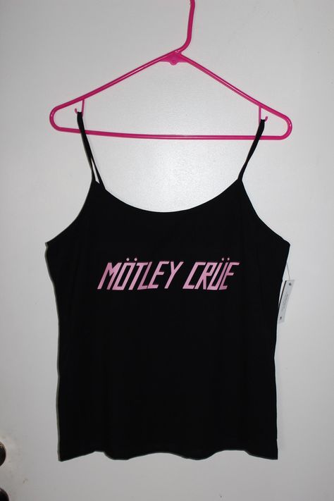 MOTLEY CRUE  Women's Tank Top.Brand New! Thanks For Looking! *Spaghetti Strap Pink & Black Motley Crue Fashion, Motley Crue Inspired Outfit, Motley Crue Shirt, Motley Crue Tshirt, Rock Tank Tops, Motley Crue Tank Top, Motley Crue, Mötley Crüe, Pink Tank Top