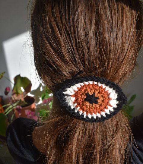 Crochet Evil Eye Handmade Hair Tie Hair Band Ribbon Crochet Evil Eye, Scrap Yarn, Tie Hair, Handmade Knitting, Hair Tie, Hair Band, Handmade Shop, Evil Eye, Hair Ties