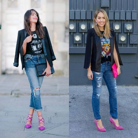 Pink Flats Outfit, Pink Sandals Outfit, Pink Heels Outfit, Pink Shoes Outfit, Hot Pink Shoes, Shoes Outfit, Budget Fashion, Pink Heels, Tee Outfit