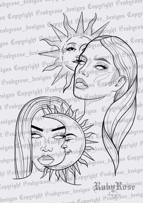 Ruby Rose Designs, Gemini Tattoo, Goddess Tattoo, Muster Tattoos, Sketch Tattoo Design, Tattoo Stencil Outline, Tattoo Style Drawings, Tattoo Art Drawings, Tattoo Flash Art