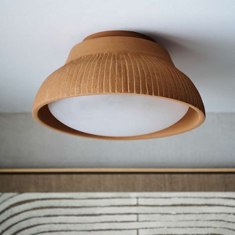 Roja Terracotta Small Flush Mount Light | Crate and Barrel Terracotta Bathroom, Kids Ceiling, Kids Ceiling Lights, Flush Mount Light, Bathroom Ceiling Light, Fabric Lampshade, Semi Flush Mount Lighting, Mount Light, Diy Lamp