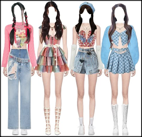 Kpop 4 Members Group Outfits, 4 Member Girl Group Outfits, 4 Member Girl Group, Girl Group Outfits, Kpop Performance, Polyvore Png, Scripting Ideas, Kpop Fits, Outfit Kpop