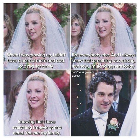 Awwww... the wedding of Princess Consuela Banana-hammock and Crap-bag got married! Lol Phoebe And Mike, Quotes To A Friend, Phoebe Wedding, Wedding Quotes To A Friend, Wedding Quotes Funny, Friends Episodes, Friends Tv Series, Ross Geller, Friends Moments