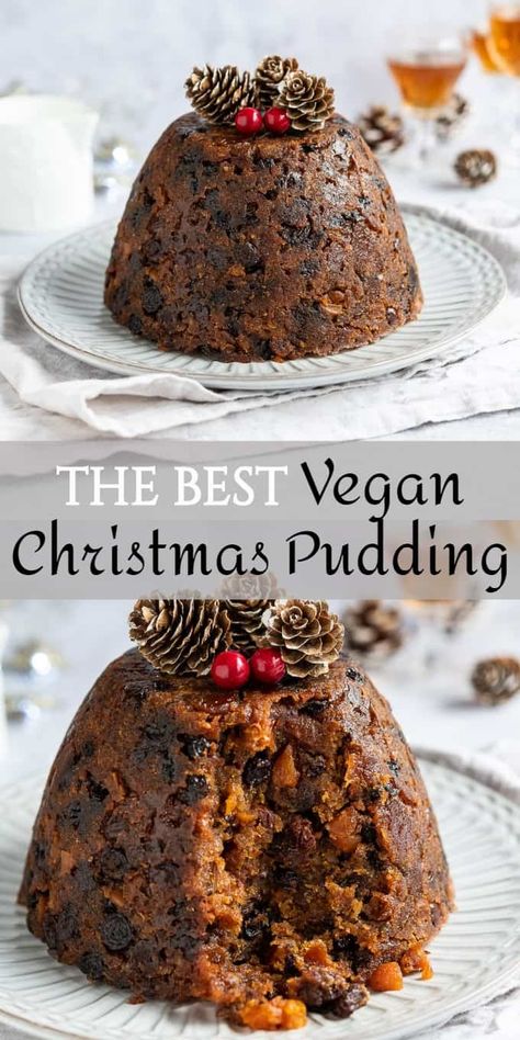 vegan christmas pudding pinterest image Chocolate Christmas Pudding, Vegan Xmas, Vegan Christmas Dinner, Xmas Pudding, Christmas Pudding Recipes, Vegan Holiday Recipes, Cookies Healthy, Vegan Christmas Recipes, Gluten Free Christmas