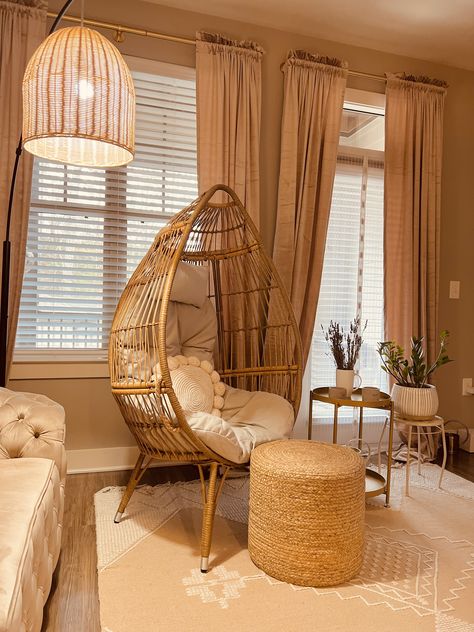 Rattan Egg Chair #eggchair #rattan #boho Room With Egg Chair, Egg Chair Bedroom, Rattan Egg Chair, Chair Bedroom, Bedroom Style, Chair Decorations, Spare Room, Bedroom Chair, Egg Chair