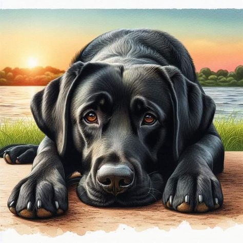 Black Retriever Aesthetic, Black Labrador Drawing, Dog Sketches, Labrador Noir, Animal Paintings Acrylic, Artwork Portfolio, Labs Art, Drawing Cartoon Faces, Dark Fantasy Artwork