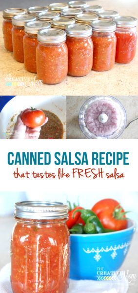 Canned Salsa Recipe that Tastes Like FRESH Salsa - The Creative Mom Canned Salsa Recipe, Canned Salsa, Canned Salsa Recipes, Salsa Canning Recipes, Fresh Salsa Recipe, Canning Salsa, Fresh Tomato Recipes, Home Canning Recipes, Homemade Salsa Recipe