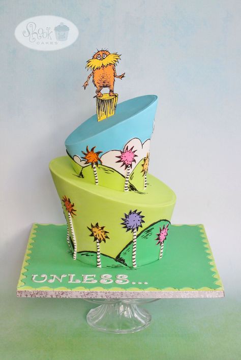 Shook Up Cakes The Lorax Cake Ideas, Lorax Bday Party, Lorax Baby Shower Ideas, Lorax Birthday Cake, Lorax Birthday Party Decorations, The Lorax Birthday Party Ideas, Dr Seuss Cakes, The Lorax Party, Dr Seuss Birthday Cake